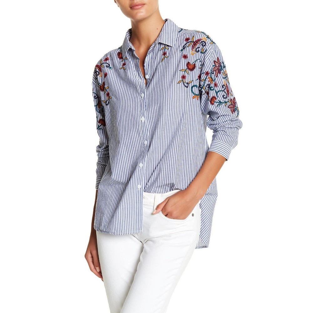 NEW beachlunchlounge Embroidered Striped Shirt